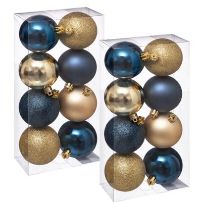 Atmosphera Kerstballen - 16x st - kunststof - blauw-champagne - 7 cm - kerstversiering