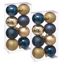 Atmosphera Kerstballen - 16x st - kunststof - blauw-champagne - 7 cm - kerstversiering