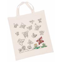 Inkleurbaar tasje DIY - Set van 8x stuks - vlinder motief - 38 x 42 cm - fairtrade katoen