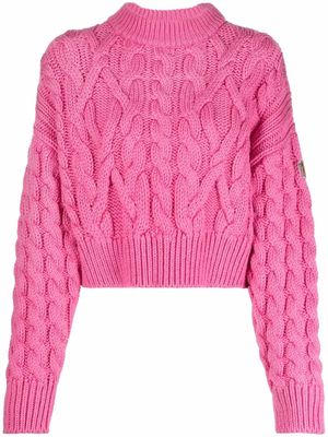 Moncler pull crop en maille torsadée - Rose