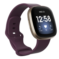 Bandje geschikt voor Fitbit Sense - Maat L - Polsband - Horlogebandje - Siliconen - Auberginepaars - thumbnail