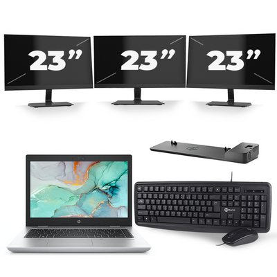 HP ProBook 645 G4 - AMD Ryzen 3 PRO 2300U - 14 inch - 8GB RAM - 256GB SSD - Windows 10 + 3x 23 inch Monitor