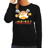 Funny emoticon sweater scheldend zwart voor dames