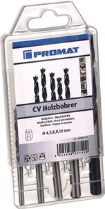 Promat Set houtspiraalboren | d. 4, 5, 6, 8, 10 mm | 5 delig | chroom-vanadiumstaal - 4000863130 4000863130