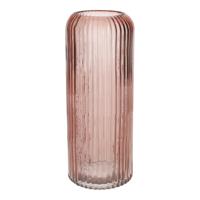 Bloemenvaas ribbel - oudroze - transparant glas - D9 x H20 cm