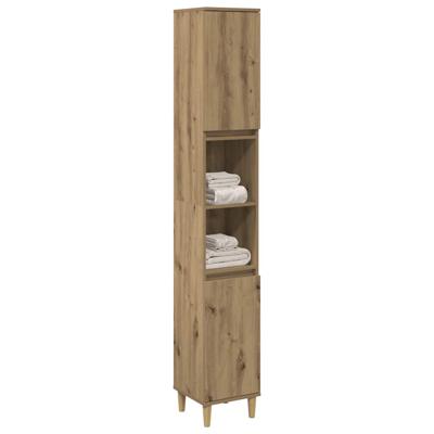 Badkamerkast 30x30x190 cm bewerkt hout artisanaal eikenkleurig