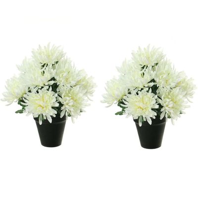 Kunstbloemen plant in pot - 2x - creme wit tinten - 28 cm - Bloemenstuk ornament