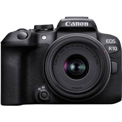 Canon EOS R10 + RF-S 18-45mm F4.5-6.3 IS STM Digitale spiegelreflexcamera Incl. RF-S 18-45 mm lens 24.2 Mpix Zwart 4K video, Beeldstabilisatie, WiFi,
