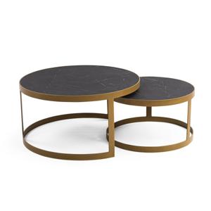 Salontafelset 'Saar' rond 80 en 60cm, kleur goud / zwart marmer