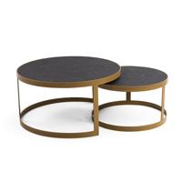 Salontafelset 'Saar' rond 80 en 60cm, kleur goud / zwart marmer