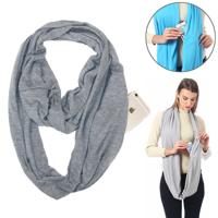 Vrouwen Solid winter Infinity Scarf Pocket lus rits zak sjaals (donkergrijs)