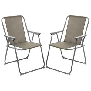 Atmosphera camping/strand stoel - 2x - aluminium - inklapbaar - taupe - L52 x B55 x H75 cm