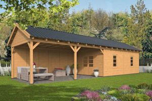 Lariks/Douglas Overkapping Hamar XL type 11 blank 1303x445 cm- Zadeldak- Onbehandeld lariks Douglas hout- Tuindeco