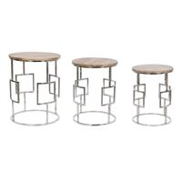 Set van 3 tafels Home ESPRIT Bruin Zilverkleurig Natuurlijk Staal Mangohout 49,5 x 49,5 x 62 cm