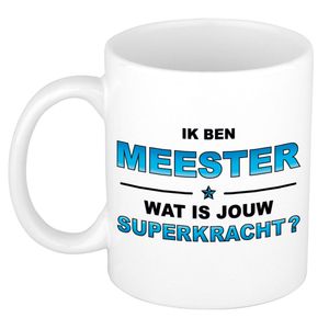 Ik ben meester wat is jouw superkracht cadeau mok / beker wit en blauw - cadeau / verjaardag / beroepen   -