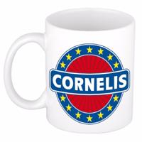 Cornelis voornaam koffiemok - beker - wit/blauw - 300 ml - Cadeau - Heren - Collega - Vaderdag