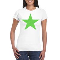 Verkleed T-shirt voor dames - ster - wit - groen glitter - carnaval/themafeest - thumbnail