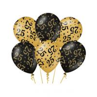 25 jaar verjaardag feest ballonnen - 6x stuks - zwart/goud - leeftijd - 30 cm - versiering