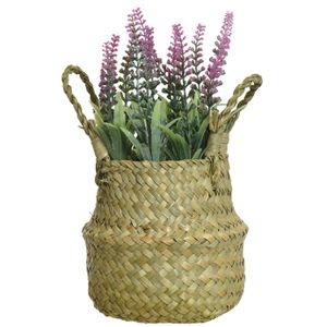 Lavendel kunstplant in rieten mand - lichtroze - D16 x H27 cm