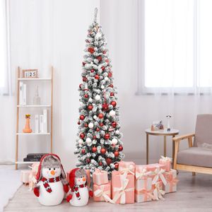 Kerstboom 225 cm Pencil Kerstboom met Sneeuw en 350 Warm Witte LED Lampjes