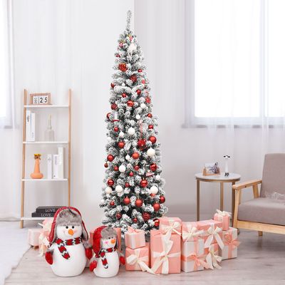 Kerstboom 225 cm Pencil Kerstboom met Sneeuw en 350 Warm Witte LED Lampjes