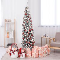 Kerstboom 225 cm Pencil Kerstboom met Sneeuw en 350 Warm Witte LED Lampjes