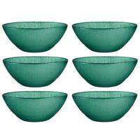 Kommetjes/serveer schaaltjes - 6x - Murano - glas - D15 x H6 cm - groen - Stapelbaar