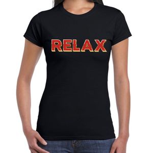 RELAX fun tekst t-shirt zwart met 3D effect voor dames