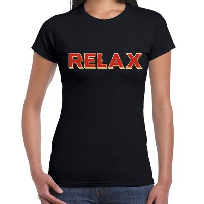 RELAX fun tekst t-shirt zwart met 3D effect voor dames RELAX fun tekst t-shirt zwart met 3D effect voor dames