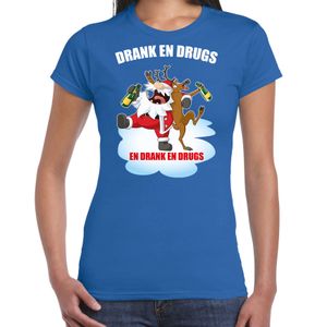 Fout Kerstshirt / outfit Drank en drugs blauw voor dames