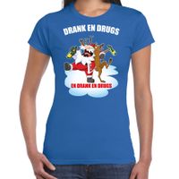 Fout Kerstshirt / outfit Drank en drugs blauw voor dames