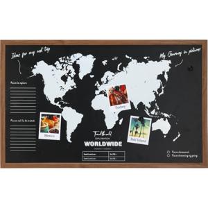 Krijtbord/memobord wereldkaart - mdf - ophangoog - 78 x 48 x 15 cm - reizen - wereldreis