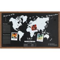 Krijtbord/memobord wereldkaart - mdf - ophangoog - 78 x 48 x 15 cm - reizen - wereldreis