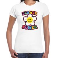 Jaren 60 Flower Power verkleed shirt wit met emoticon bloem dames - thumbnail