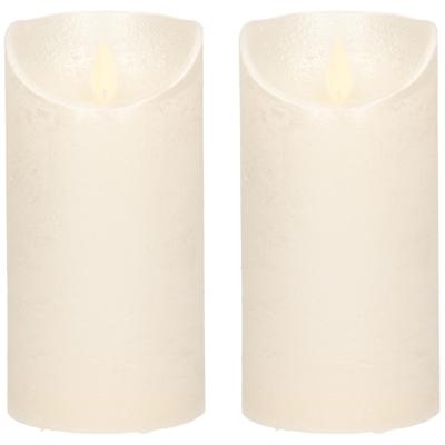 Led kaars/stompkaars - 2x - creme/parel wit - H15 x D7,5 cm - wax - warm wit licht - bewegende vlam