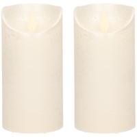 Led kaars/stompkaars - 2x - creme/parel wit - H15 x D7,5 cm - wax - warm wit licht - bewegende vlam