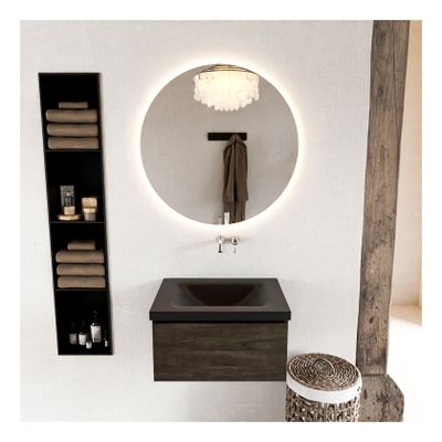 Mondiaz Bukla 60cm badmeubel modulair kleur dark brown met 1 lade en wastafel midden zonder kraangat kleur urban