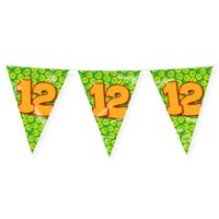 Verjaardag 12 jaar thema Vlaggetjes - Feestversiering - 10m - Folie - Dubbelzijdig - thumbnail
