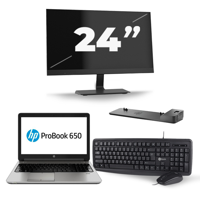 HP ProBook 650 G2 - Intel Core i3-6e Generatie - 15 inch - 8GB RAM - 240GB SSD - Windows 11 + 1x 24 inch Monitor