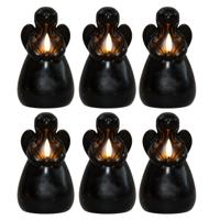 Anna's Collection LED kaars engel - 6x - zwart - 14 x 8 cm - met timer - op batterijen - kerst