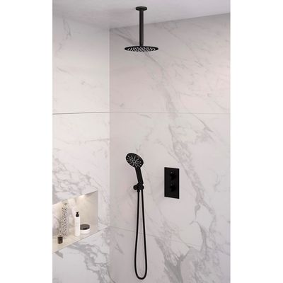 Inbouw Regendouche Set Brauer Black Edition Plafond Uitloop Ronde Hoofddouche 20 cm Met Handdouche 3 Standen Mat Zwart Brauer