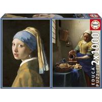Puzzel - EDUCA - Meisje met de parel + Het melkmeisje, Johannes Vermeer - 2x1000 stukjes - thumbnail