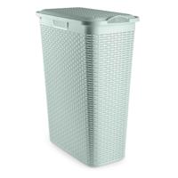 Smalle Wasmand met deksel Rotan - groen - gevlochten kunststof - 48 liter - 27 x 46 x 60 cm