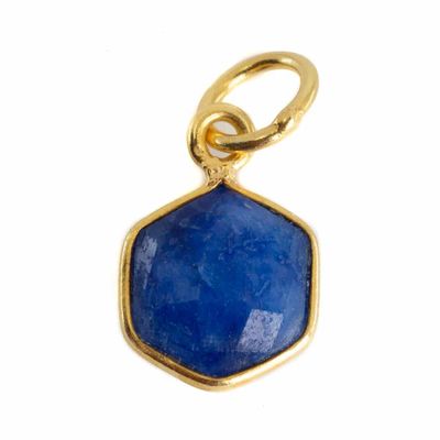 Edelsteen Hanger Saffier (gekleurd) Zeshoek - Verguld - 8 mm