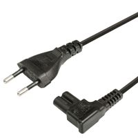 Netsnoer (EU) 2-pin, 90° plug rechts, 3.0 meter, Zwart - thumbnail