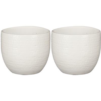 Mica decorations plantenpot/bloempot - 2x - terracotta - wit flakes relief- d16/h14 cm Mica decorations plantenpot/bloempot - 2x - terracotta - wit flakes relief- d16/h14 cm