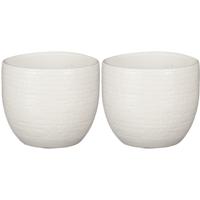 Mica decorations plantenpot/bloempot - 2x - terracotta - wit flakes relief- d16/h14 cm