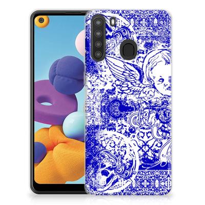 Silicone Back Case Samsung Galaxy A21 Angel Skull Blauw