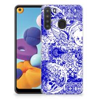 Silicone Back Case Samsung Galaxy A21 Angel Skull Blauw Silicone Back Case Samsung Galaxy A21 Angel Skull Blauw