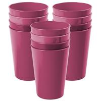 Onbreekbare drinkglazen - set 12x stuks - kunststof - fuchsia roze - 300 ml - camping/outdoor/kinder